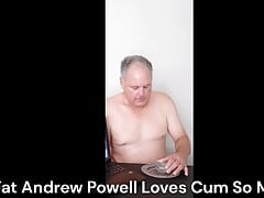 Naked Old Fat Man Eating His Own Cum!