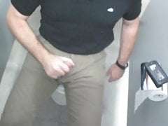 Me jerkoff and cumming in a public bathroom in an office