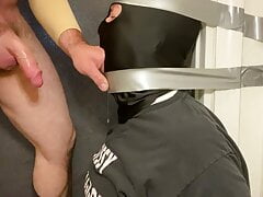 Immobilized faggot getting throat fucked by straight alpha
