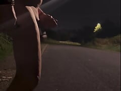 Horny trucker wanks naked in public on way home