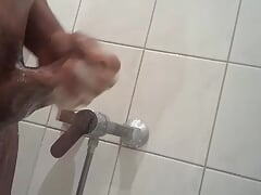 Taking a shower and wanking
