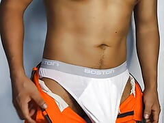 I play with my huge bulge until I moan an orgasm