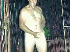 Cum and piss outdoors in the pool and shower