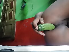 Pumping with solo and fuck with cucumber