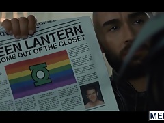 Francois Sagat and Colby Keller bang in justice league HQ