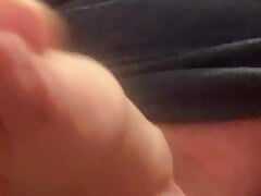 my husband is sitting on the toilet seat playing with his little cock he dreams of putting it in my wet pussy