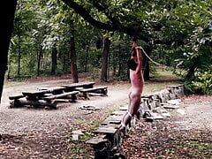Self suspended from a tree and whipped until orgasm.