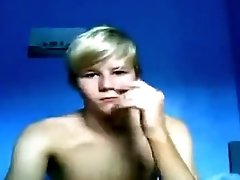 Hot blond boy jerks off his hung dick for webcam