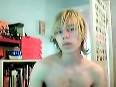 Nasty blond lad fucks his ass hard with a huge dildo
