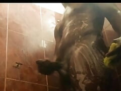 BBC Shower Can Stroking His Dick for His Baby After a Long Day
