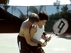 Teaching a lesson in tennis and pennis caress