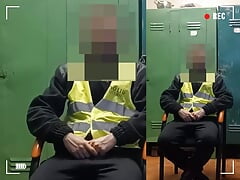 Security Guard strip in work locker room and cum