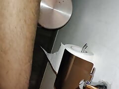 Masturbation in office bathroom with door open public flashing